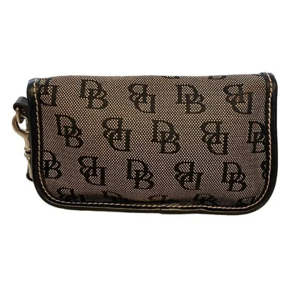 Dooney Bourke Logo Canvas Leather Trim Wristlet